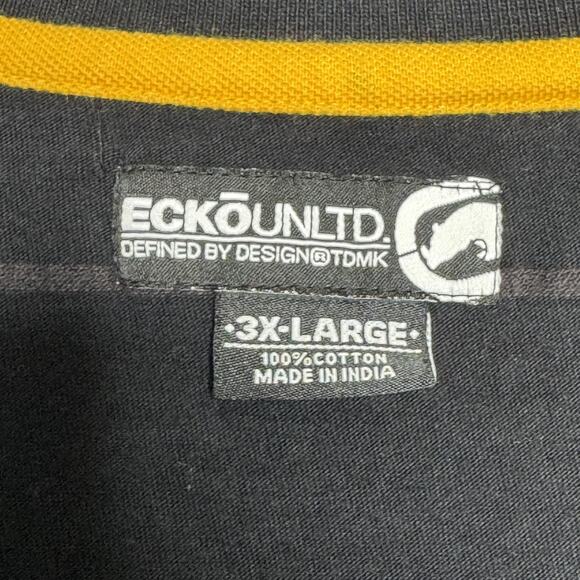 Ecko Unltd Polo Shirt Mens 3XL Black Gray White Striped Logo Short Sleeve 3X - Picture 4 of 10